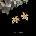 Gold Iris Flower Stud Earrings Green Center CZ Accents view 6