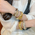 Gold Open Cuff Bracelet Irregular Sculptural Wave Alloy view 3