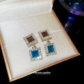 Two Tone Crystal Rectangle Drop Earrings Statement Jewelry Design view 4