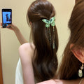 Green Embroidered Butterfly Tassel Duckbill Hair Clip view 2