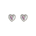 Silver Tone Iridescent Pink Heart Double Frame Stud Earrings view 5