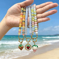 Round Bead Necklaces With Three Gold And Cream Strawberry Pendants view 2