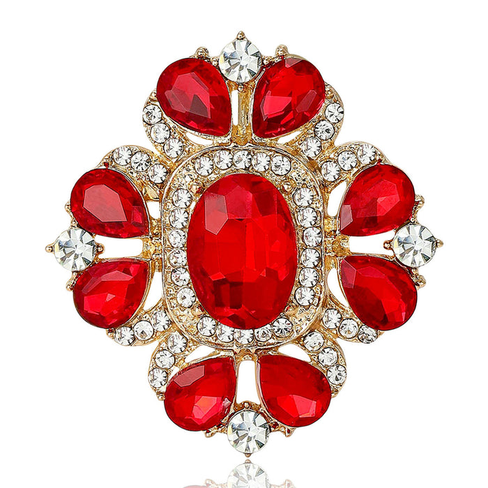Oval Gem Small Floral Cluster Brooch in 4 Color Options
