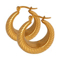 Gold Tone Thick Ribbed U-Shape Hoop Earrings Style view 5