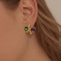 Abstract Stud Earrings Green Purple Cabochons Metal view 2