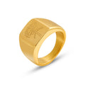 Gold Butterfly And Peony Engraved Signet Rings Sizes view 5