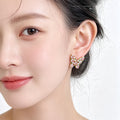 Gold Tone Pink Green And Clear Stone Butterfly Stud Earrings view 2