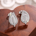 Leaf Shaped Pavé Crystal Stud Earrings in Silver Tone view 5