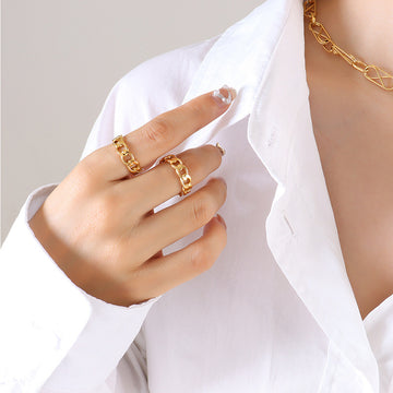 Gold Or Silver Curb Chain Link Band Ring Multiple Sizes