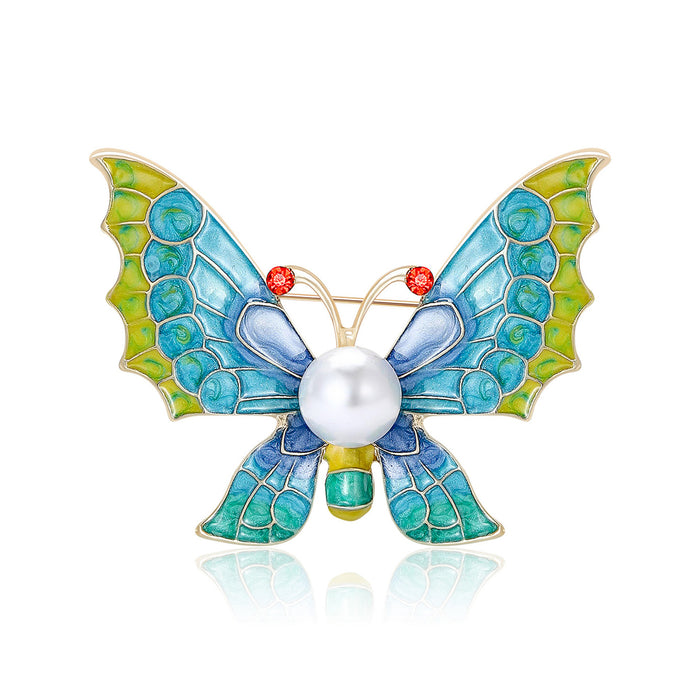 Enamel Butterfly Brooch Pearl Center Three Color Options
