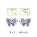 Lavender Enamel Butterfly Stud Earrings Silver Tone Frame view 3