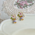Gold-Tone Enamel Daisy Clear Stone Purple Bell Drop Earrings view 4