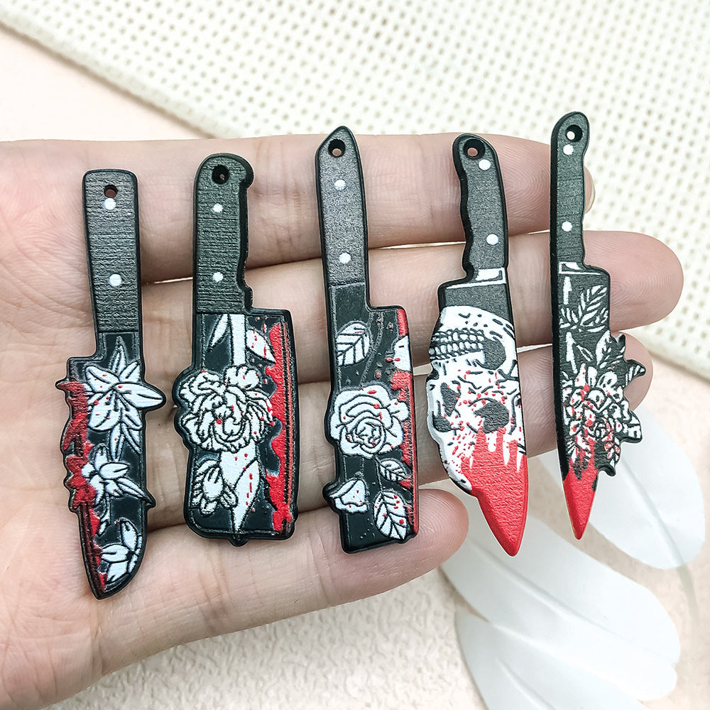 Acrylic Halloween Bloody Cleaver Double Sided Charm Pendant for DIY Earrings Bracelet