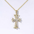 Gold Tone Flared Cross Pendant Necklace Clear CZ Pave view 3