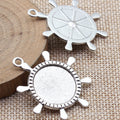 Ship Wheel Round Cabochon Tray In Antique Silver And Antique Bronze For Jewelry Making view 2