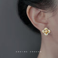 Gold Quatrefoil Knot Center Pavé Border Stud Earrings view 2