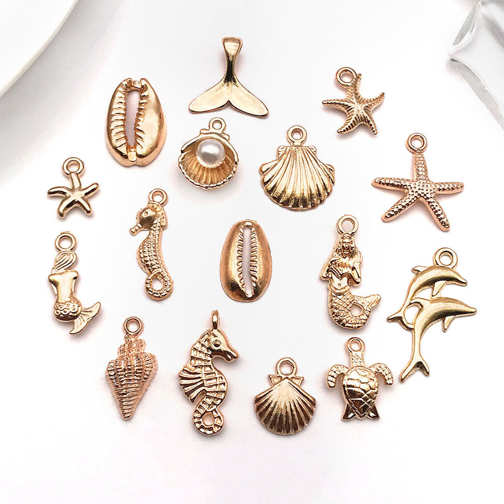 KC Gold Tone Zinc Alloy Starfish Mermaid Shell Dolphin Conch Charm Pendants for DIY Jewelry