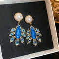 Pearl Drop Earrings with Pink or Blue Leaf Crystals view 7