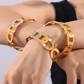 Gold Chain Link Cuff Bangle with Oval Rhinestone Accent view 3