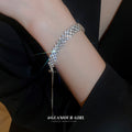Silver Tone Wide Lattice Crystal Slider Bracelet With Multiple Rows view 1