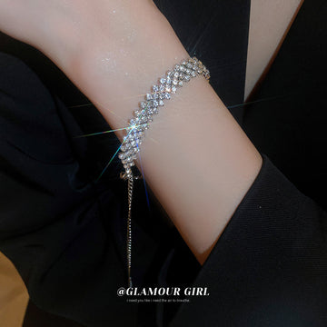 Silver Tone Wide Lattice Crystal Slider Bracelet With Multiple Rows