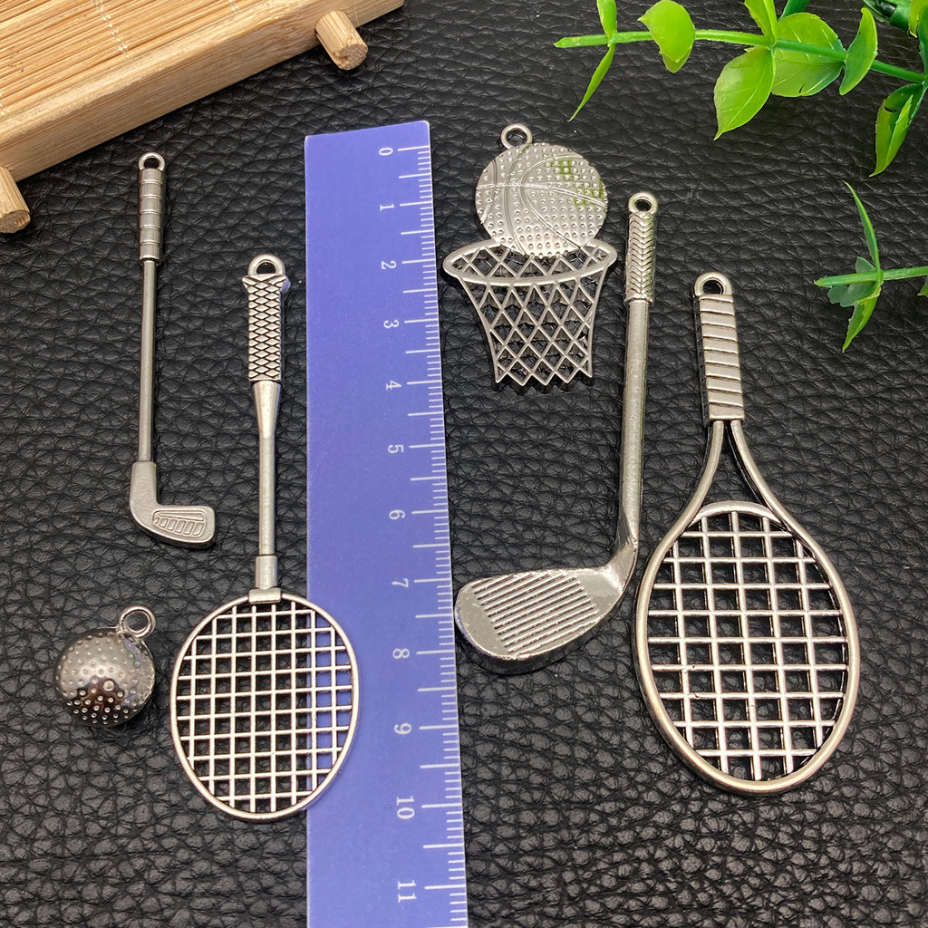 Zinc Alloy Golf Club Tennis Racket Badminton Racket charm pendants for DIY sports jewelry