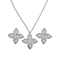 Silver Flower Pendant Necklace Matching Stud Earrings Set view 5