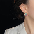 Gold Tone Purple Green Iridescent Round Stone Stud Earrings view 2