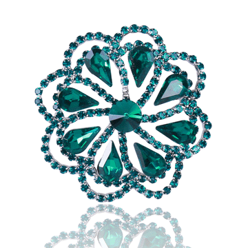 Layered Flower Brooch with Green or Yellow Crystal Petals