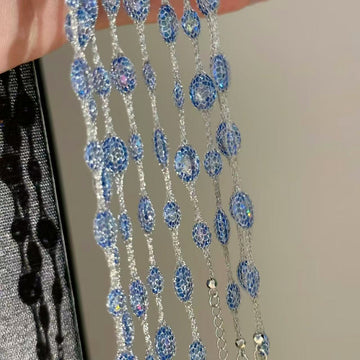 Blue Crystal Silver Tone Station Bracelet Chain Jewelry