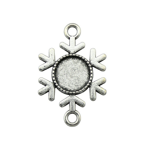 Snowflake Round Cabochon Connector Trays in Two Finishes shown in image 2 with six snowflake arms and two loops