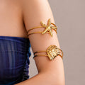 Sea Shell and Starfish Open Cuff Bangles in Two Metal Tones view 4
