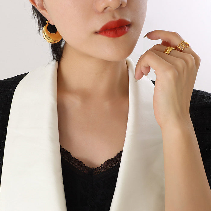 Plain Smooth Thick U Shape Circle Hoop Earrings Gold Steel