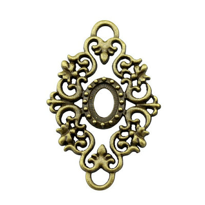 Antique Bronze Openwork Oval Scroll Connector Setting shown in image 1 with scrollwork and loops at both ends