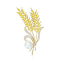 Gold Yellow Crystal Wheat Ears Brooch Pearl Accent view 1