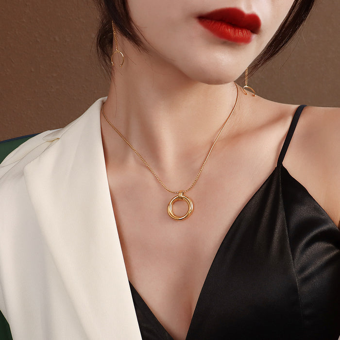 Twisted Cross Circle Ring Pendant Necklace In Gold Or Steel