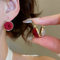 Round Flocked Drop Hoop Earrings in Black and Red Colorways view 3