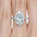 Silver Oval CZ Marquise Halo Finger Ring Sizes 6-10 view 4