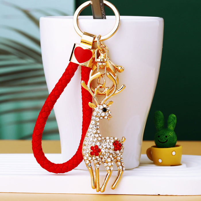 Jeweled Small Deer Keychains in Black and Red with Braided and Plain Loops
