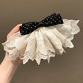 Polka Dot Bow Lace Ruffle Spring Hair Clips Black and White view 3