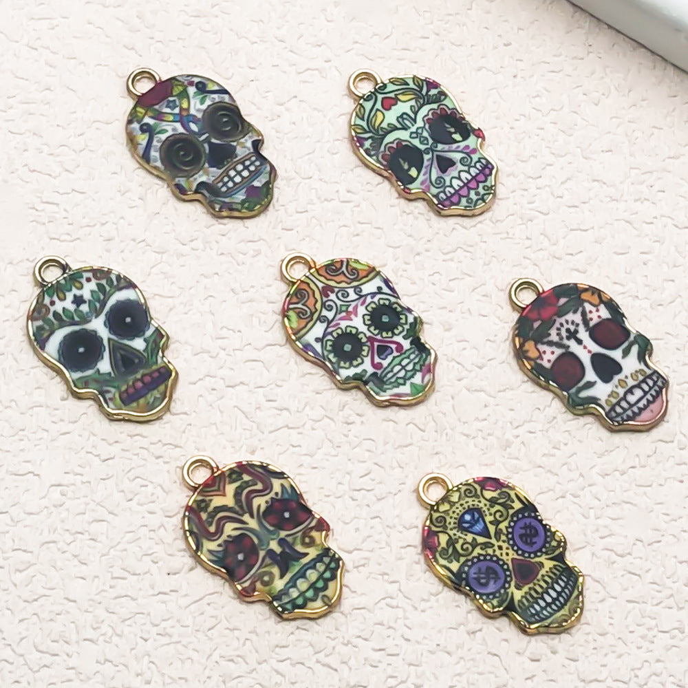 Zinc Alloy Halloween Skull Head Enamel Charm Pendant for DIY Bracelet Jewelry Making