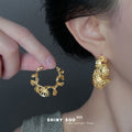 Gold Filigree Lace Leaf Geometric Hoop Earrings Latch view 2