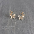 Gold Butterfly Stud Earrings Cat Eye Crystal Wings view 4
