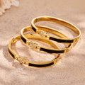 Gold Black Enamel Pavé Heart Clasp Bangle Bracelet view 2