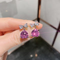Silver Clear Bow Pink Heart Drop Stud Earrings Pair view 4