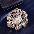 Green Aqua Gold Tone Flower Openwork Crystal Metal Brooch Pin view 3