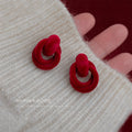 Wine Red Velvet Flocked Geometric Knot Stud Earrings Pair view 1