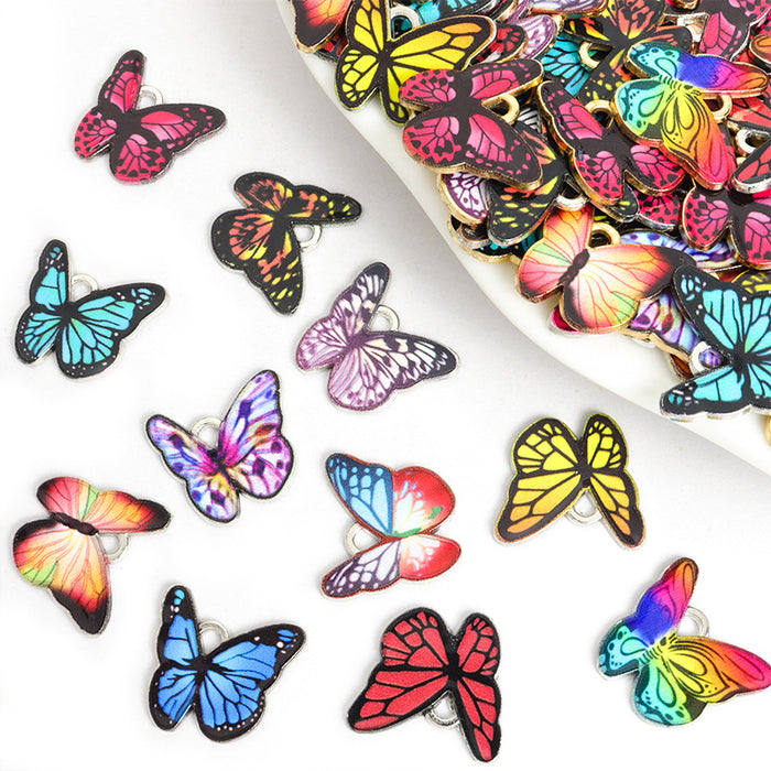 Enamel-Look And Printed Gold Silver Butterfly Alloy Charms in 22 Styles