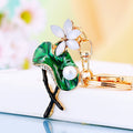 Pearl Lotus Flower Keychains in Pink and Green with Matching Fortune Loops view 4