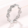 White Metal Linked Heart Chain Band Ring Sizes 6-10 view 3